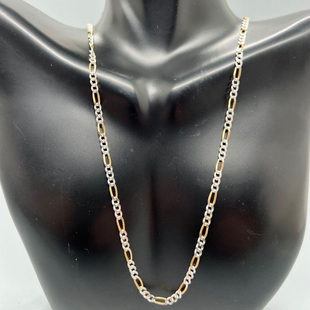 Danecraft Sterling Silver & Gold Plated Figaro Link Two Tone 18” Necklace